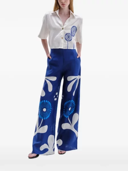 Cămașă Cala De La Cruz de in cu model floral cu imagine alb
