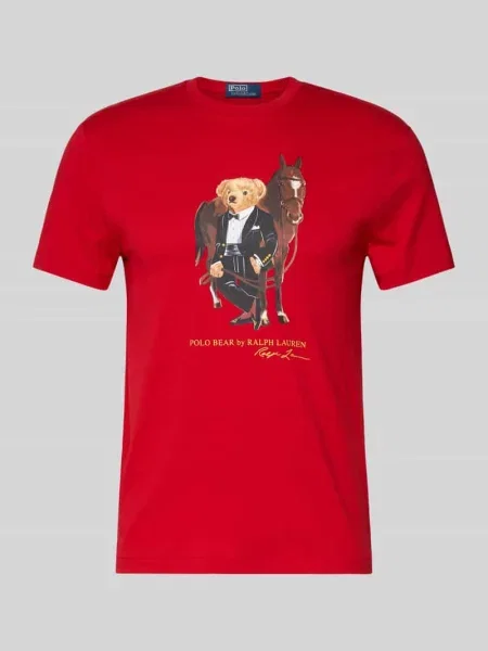 T-shirt z nadrukiem z logo i okrągłym dekoltem Polo Ralph Lauren czerwona