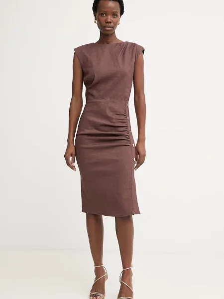 Pinko rochie de vară cu amestec de in maro