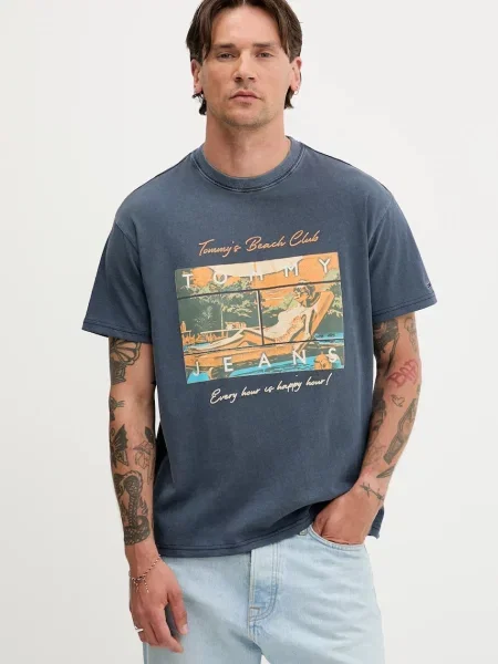 Тениска Tommy Jeans с принт синьо