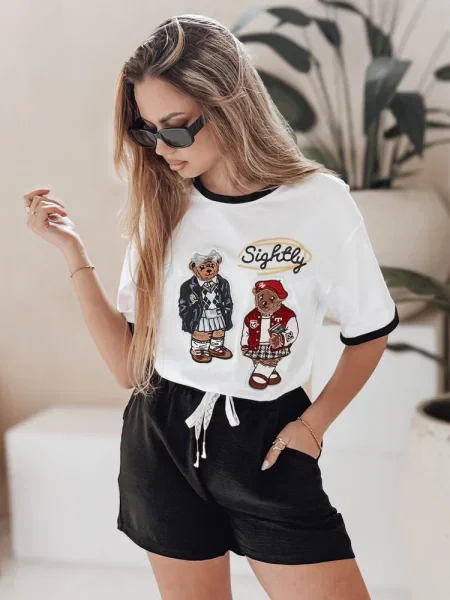 T-shirt oversize z haftem CLASSY TEDDY Dstreet biały