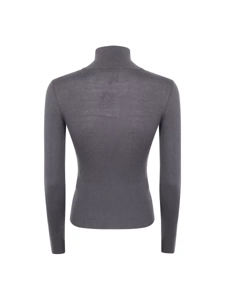Lniany sweter z golfem Max Mara szary