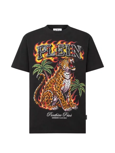 Μπλούζα Philipp Plein με λεοπαρ μοτιβο πέτρες μαύρο