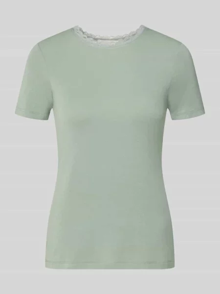 T-shirt o kroju slim fit z mieszanka z obszycie koronką Christian Berg Woman miętowa