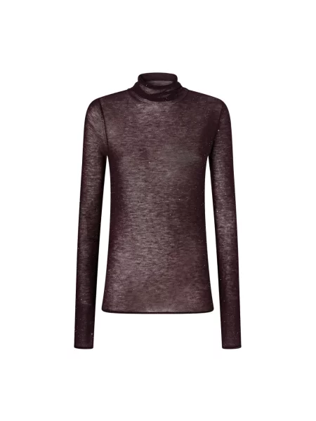 Lniany sweter z golfem Pinko czerwony
