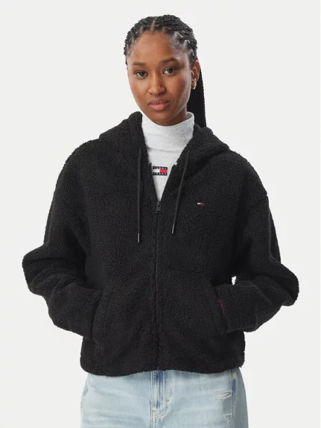 Tommy Jeans Mübőr prémes kabát Teddy fekete