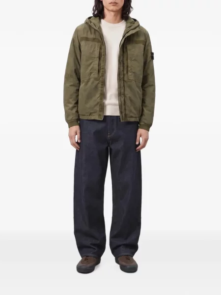 Geacă Stone Island cu glugă cu strasuri verde
