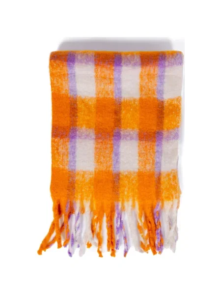 Fular Only în carouri portocaliu