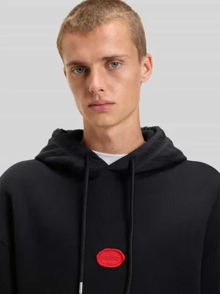 Bluza z kapturem o kroju oversized z mieszanki bawełny model ‘DILVANO’ Hugo czarna