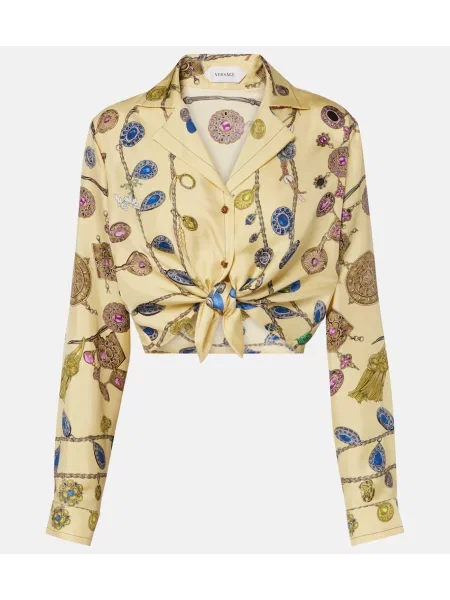 Cămașă Versace de mătase cu imagine galben