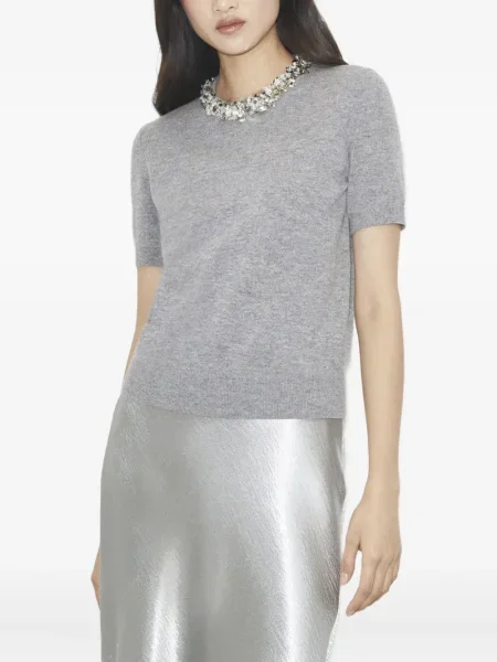 Top Tory Burch cu paiete scurt gri