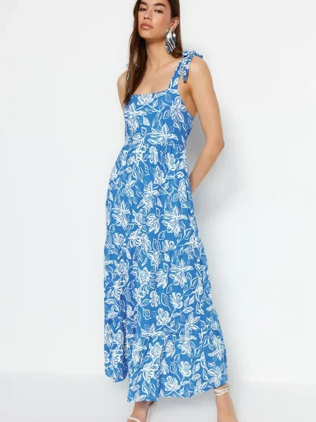 Rochie maxi Trendyol cu volane albastru