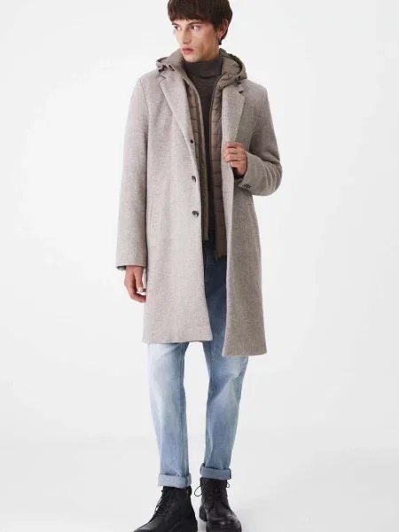 Medicine palton din lana barbati de iarna bej