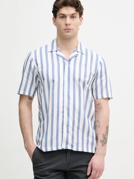 Lindbergh košulja za muškarce s dodatkom lana plava