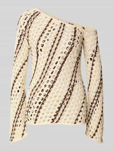 Sweter z dzianiny na jedno ramię model ‘Laren’ Leger By Lena Gercke biały