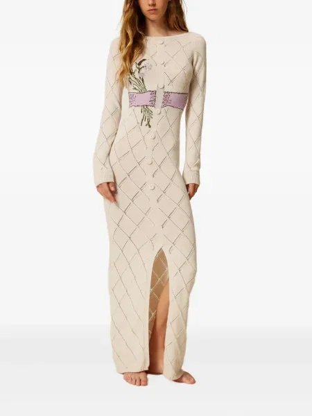 Rochie maxi Twinset cu funde de costum alb