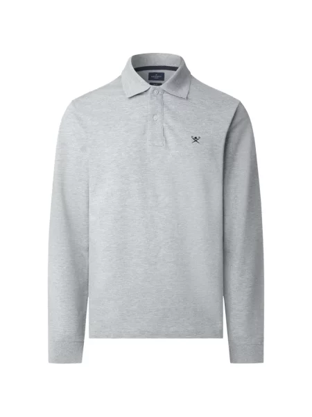 Lung tricou polo Hackett London cu broderie gri