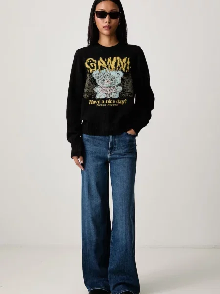 GANNI Teddy sweter z wełną
