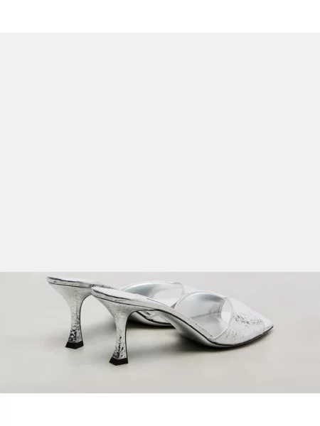 Papuci tip mules Jimmy Choo din piele argintiu