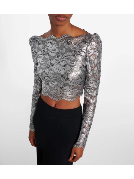 Cropp top Rabanne cu model floral din dantelă argintiu