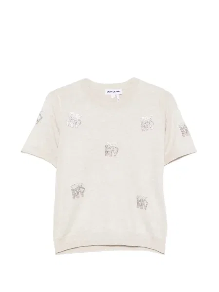 Top Dkny cu decolteu rotund cu autograf