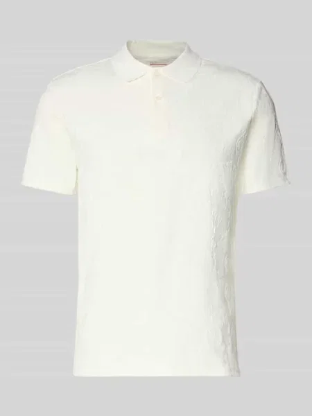 Koszulka polo o kroju slim fit z dopasowanym kolorystycznie wzorem na całej powierzchni Guess biała