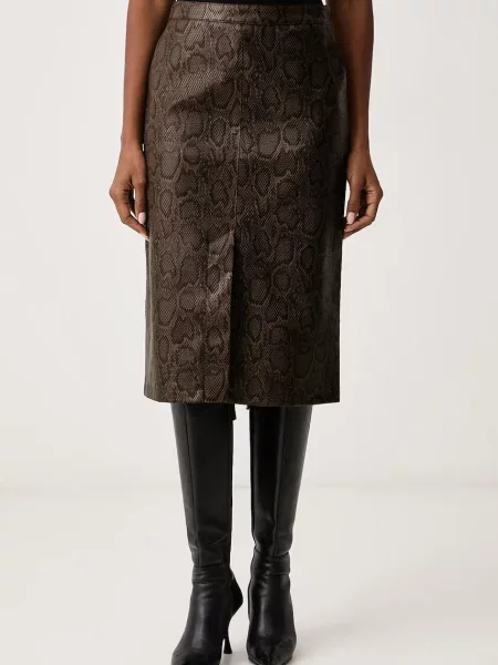 Twinset sukně s rozparkem z imitace kůže hnědé