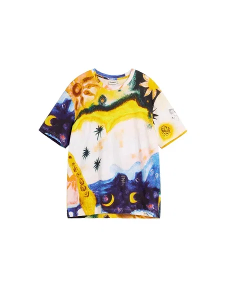 Desigual Tricou Cosmos albastru noapte / galben / portocaliu alb