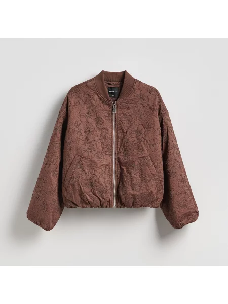 Reserved Bunda bomber s ozdobnou výšivkou tmavě hnědá