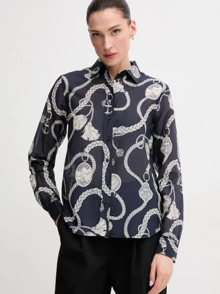 Gant cămașă din amestec de mătase femei bleumarin cu guler clasic regular