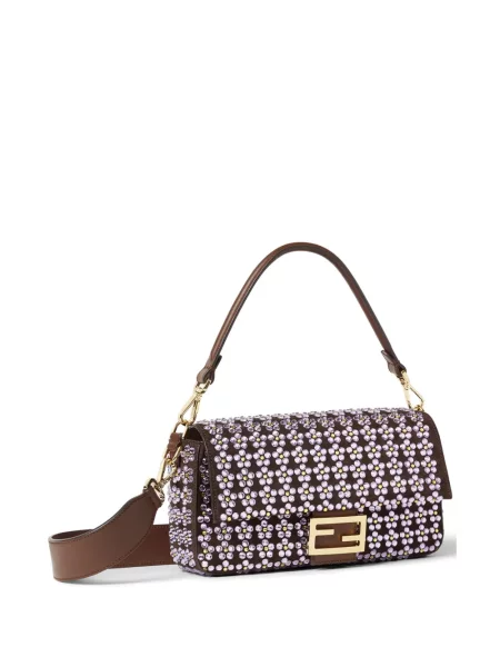 Чанта тип багета Fendi Baguette с кристали кафяво
