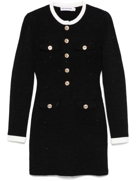 Dzianinowa mała sukienka mini Self-portrait garniturowa czarna