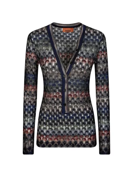 Cardigan Missoni tricotate cu decolteu în V albastru