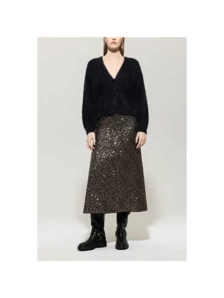 Spódnica midi Luisa Cerano z cekinami do kolan w kształcie litery A brązowa