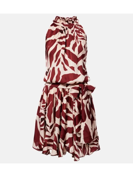 Rochie Poupette St Barth din satin cu imagine cu gât halter maro