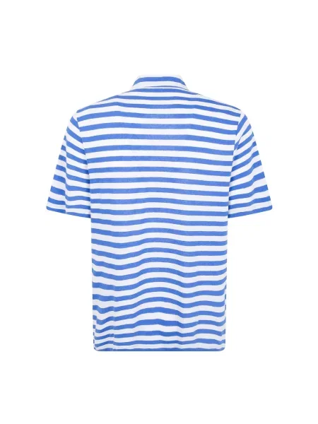Koszulka polo Majestic Filatures w paski z dekoltem w serek z paskiem niebieska