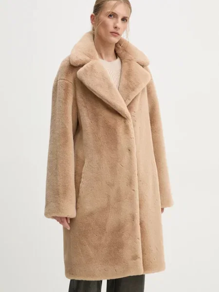 Палто Stand Studio Camille Cocoon Coat кафяво преходен модел с уголемена кройка бежово
