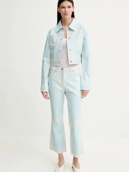 Stand Studio spodnie skórzane Michaela proste high waist niebieski