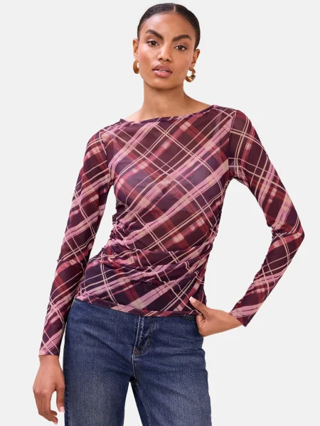 Lipsy Tričko / tmavě fialová / pink / burgundská červeň béžová