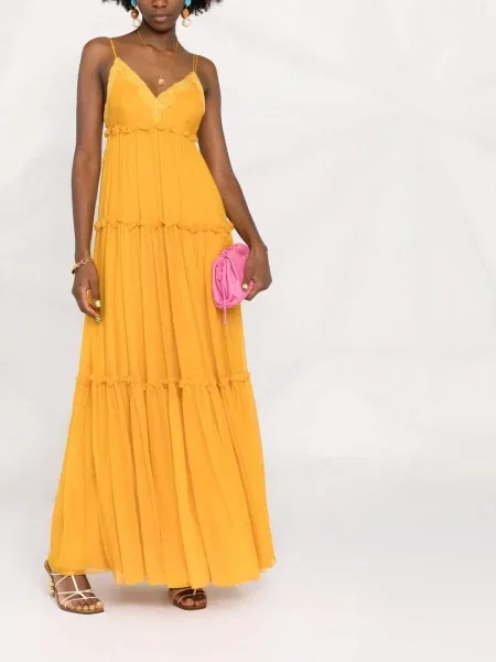 Rochie maxi Alberta Ferretti de mătase galben