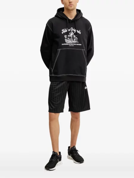 Pantaloni Adidas cu dungi cu broderie din fleece negru