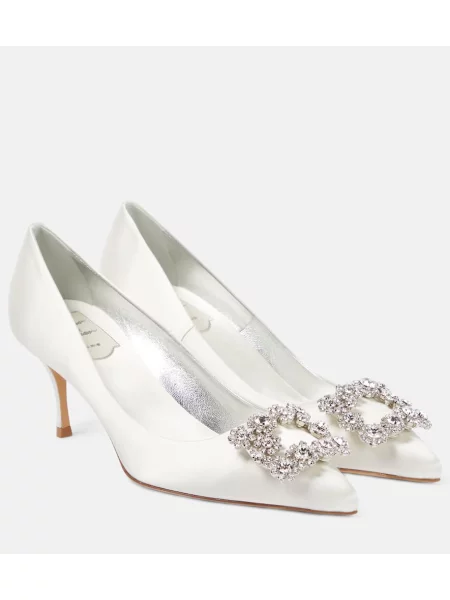 Pantofi cu toc Roger Vivier din satin cu model floral alb