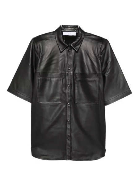 Krótka koszula Iro skórzana z kieszeniami na rękawach czarna