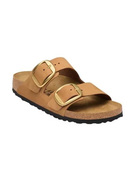 Klapki Birkenstock skórzane na sprzączkę brązowe