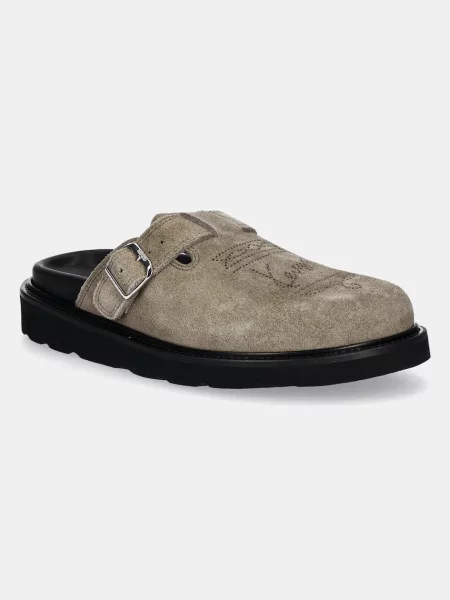 Kenzo papuci din piele Matto Clogs femei pana verde
