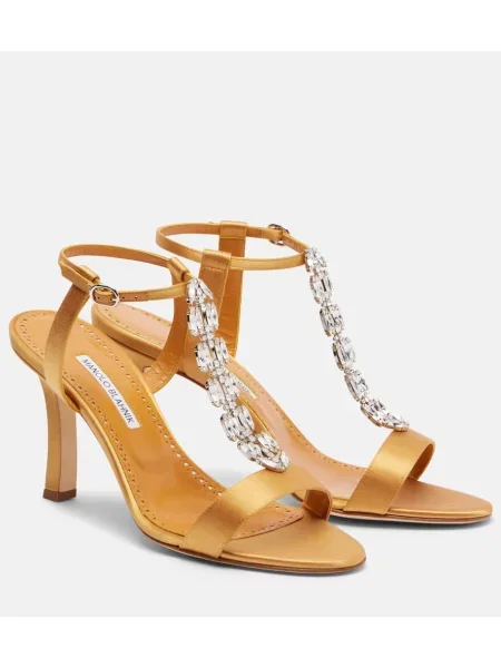 Sandale Manolo Blahnik din satin de cristal portocaliu