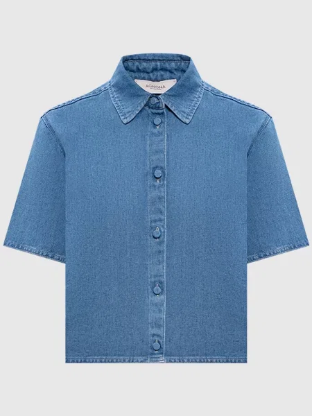 Джинсова сорочка з льоном Agnona блакитна