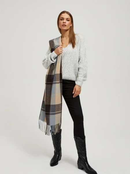 Fular Marisse cu franjuri în carouri negru