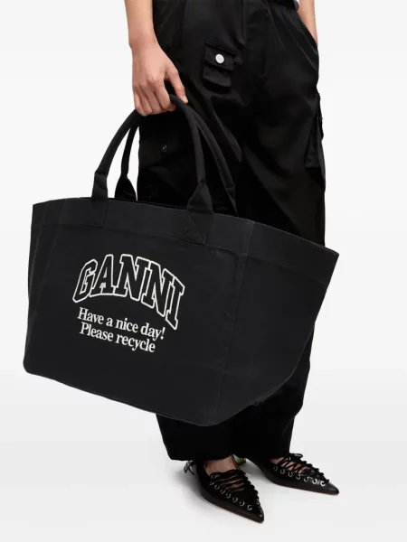 Geantă shopper Ganni din canvas negru