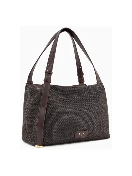 Armani Exchange geantă shopper pentru femei împletită maro
